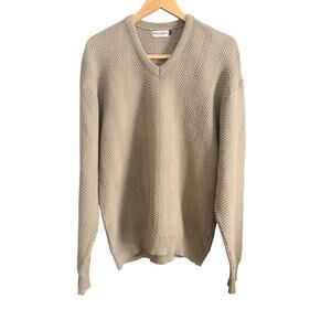 AMERICAN TRENCH | Tan Chunky Herringbone Knit High V Neck Sweater | XXL